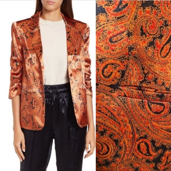 CINQ À SEPT Kylie Paisley 3/4 Sleeve Satin Blazer